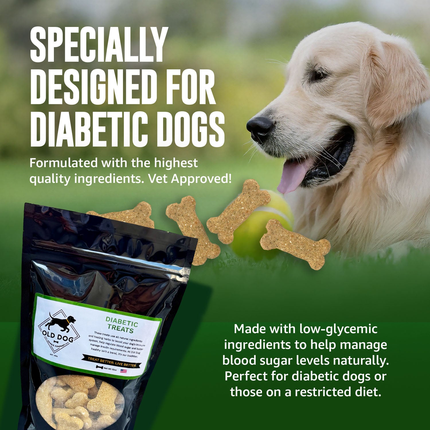 10 oz bag Diabetic Dog Treats Old Dog Cookie Company